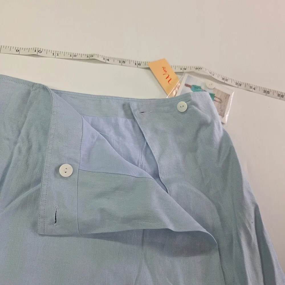 J Song Way Linen Skirt Set Women 18 Light Blue Pleated Sleeveless Button Top Vtg